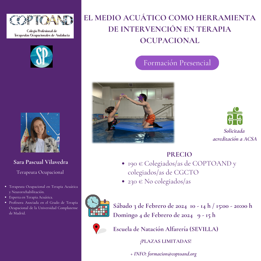 COPTOAND formación presencial "El medio acuático como herramienta de intervención en Terapia Ocupacional"