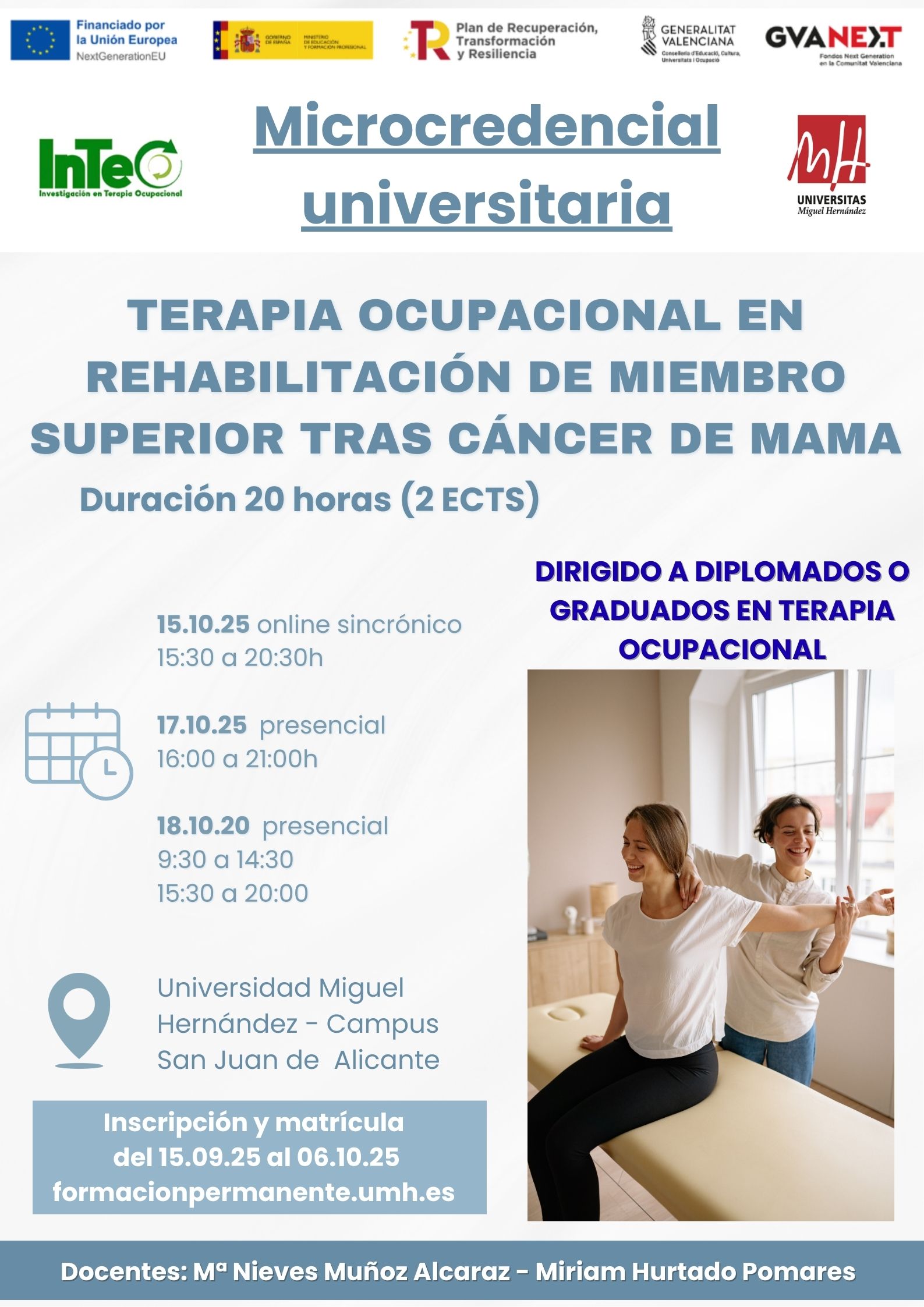 UMH MICROCREDENCIAL: Teràpia Ocupacional en Rehabilitació de Membre Superior després de Càncer de Mama