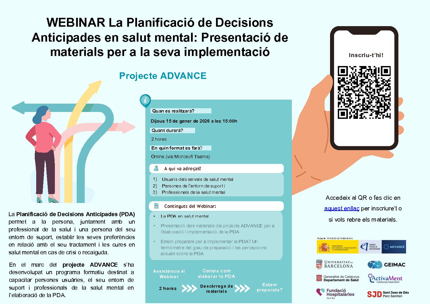 Projecte  ADVANCE Webinar gratuït Planificació de Decisions Anticipades (PDA)