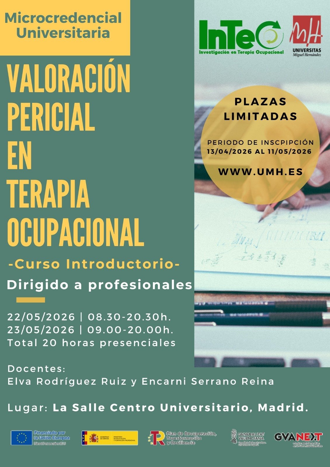 Universidad Miguel Hernández Curso Microcredencial Universitario: Valoración Pericial en Terapia Ocupacional